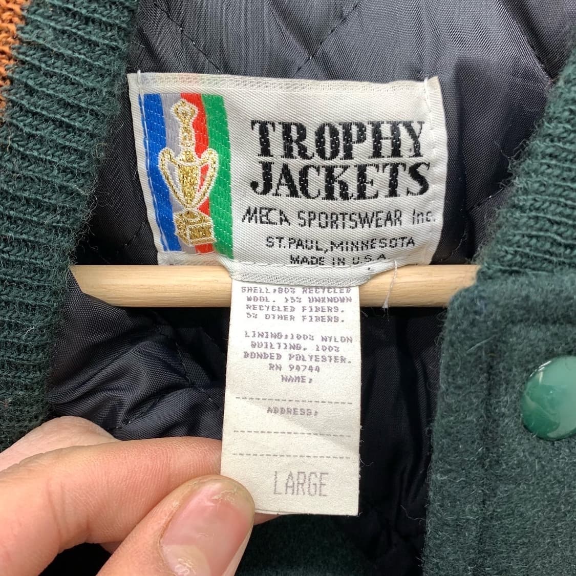 빈티지 그린 레더 와펜 바시티 자켓 상품이미지6