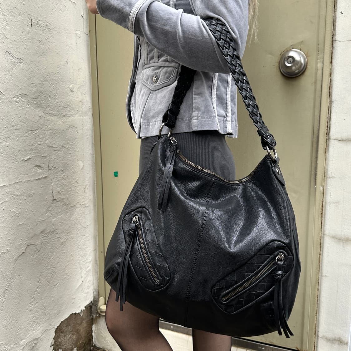00s 브레이드 디테일 가죽 빅 숄더백 상품이미지7