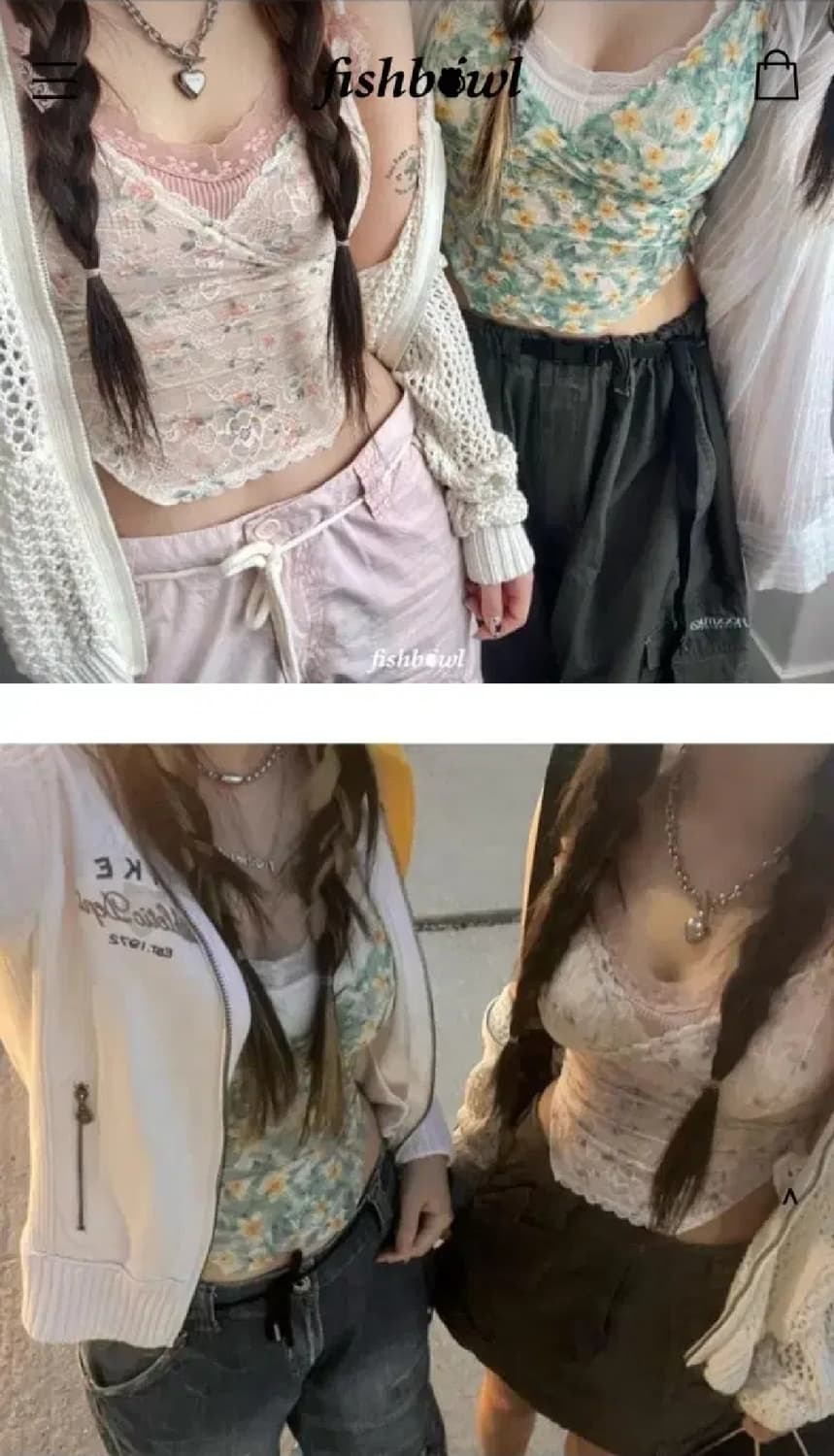 어항빈티지 러블리힙 플라워수채화 레이스 슬리브리스 나시 상품이미지1