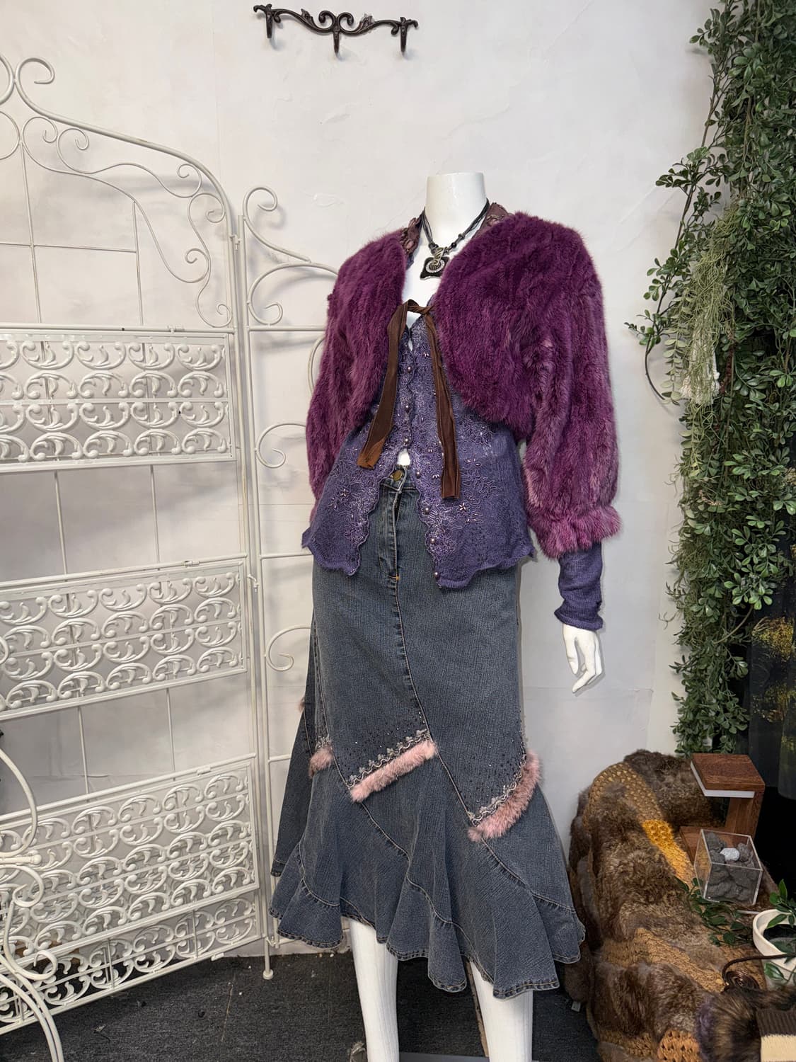 O’2ND violet mink fur lamb skin silk 볼레로 상품이미지5