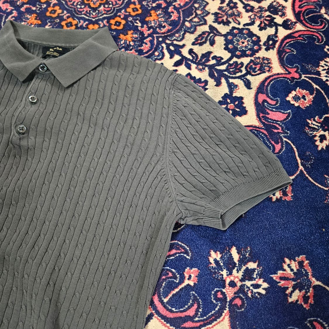 (미사용)마시모두띠 카키 3버튼 카라넥 반팔 니트 L 상품이미지3