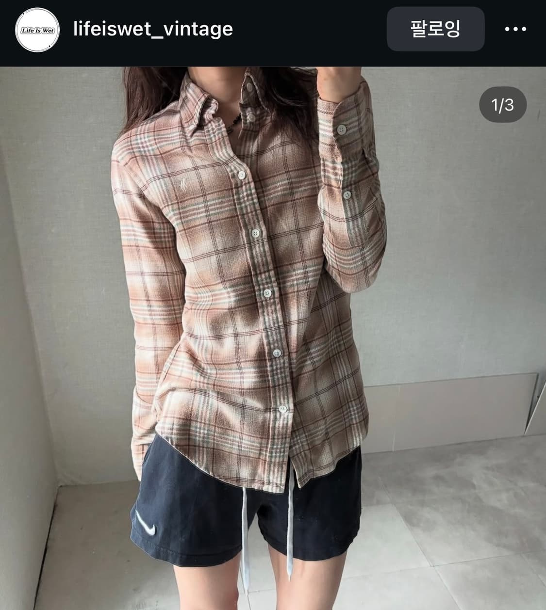 (무배) 라이프이즈웻 올드스쿨 초코 브라운 폴로 체크셔츠 상품이미지1