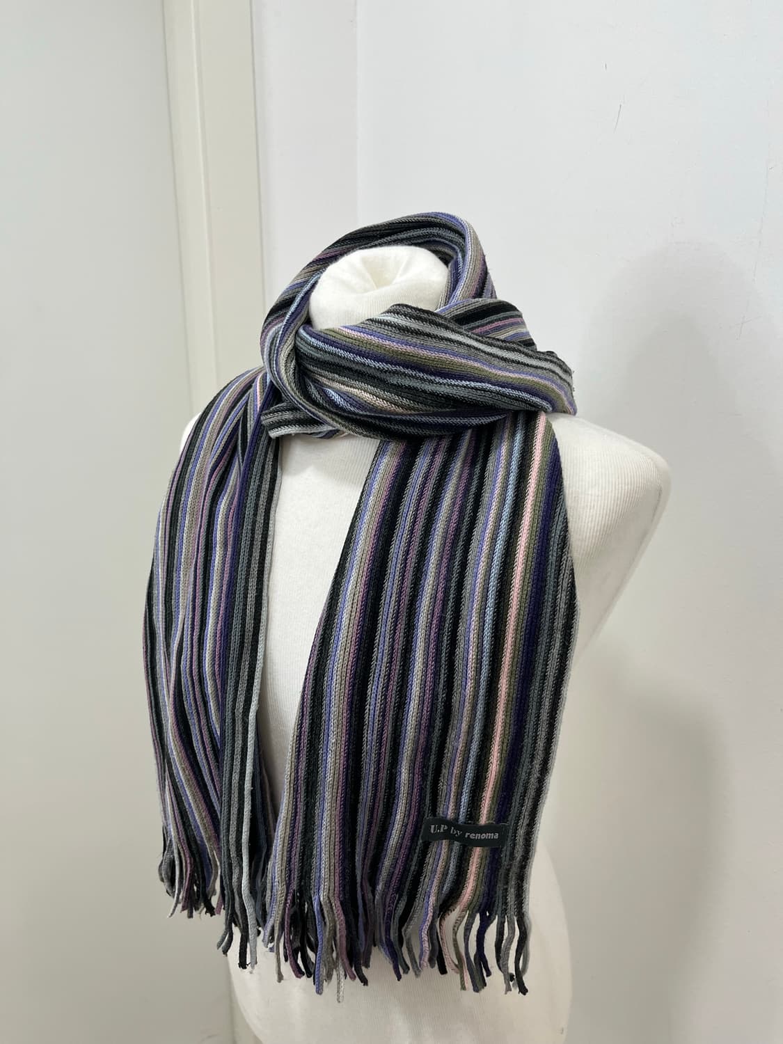 일본 빈티지 모리걸 스트라이프 테슬 머플러 상품이미지2