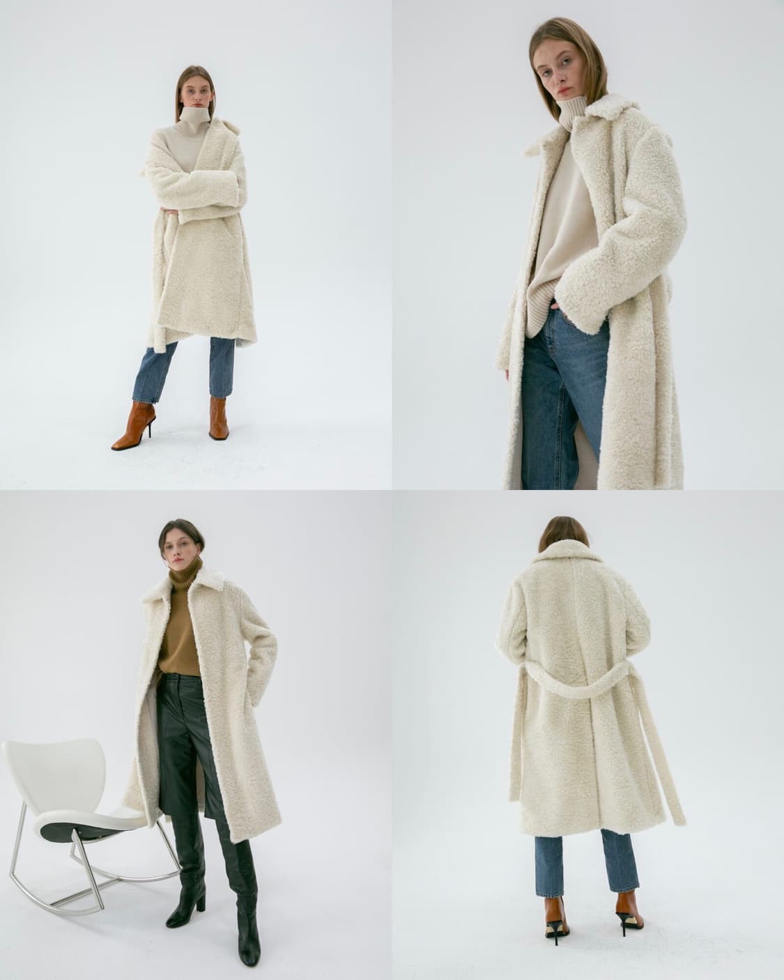 DUNST 던스트 와이드 벨티드 테디 뽀글이 롱코트 아이보리 S 상품이미지4