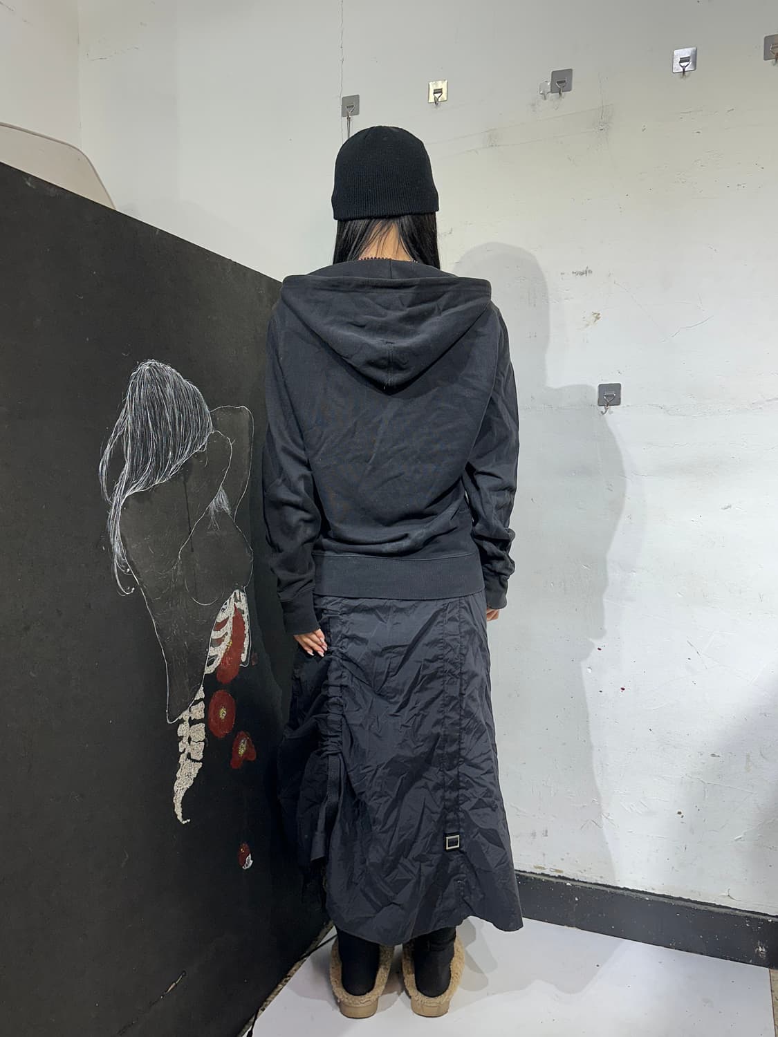 디젤 고딕 프린팅 오버핏 블랙 후드집업 져지 S 상품이미지3