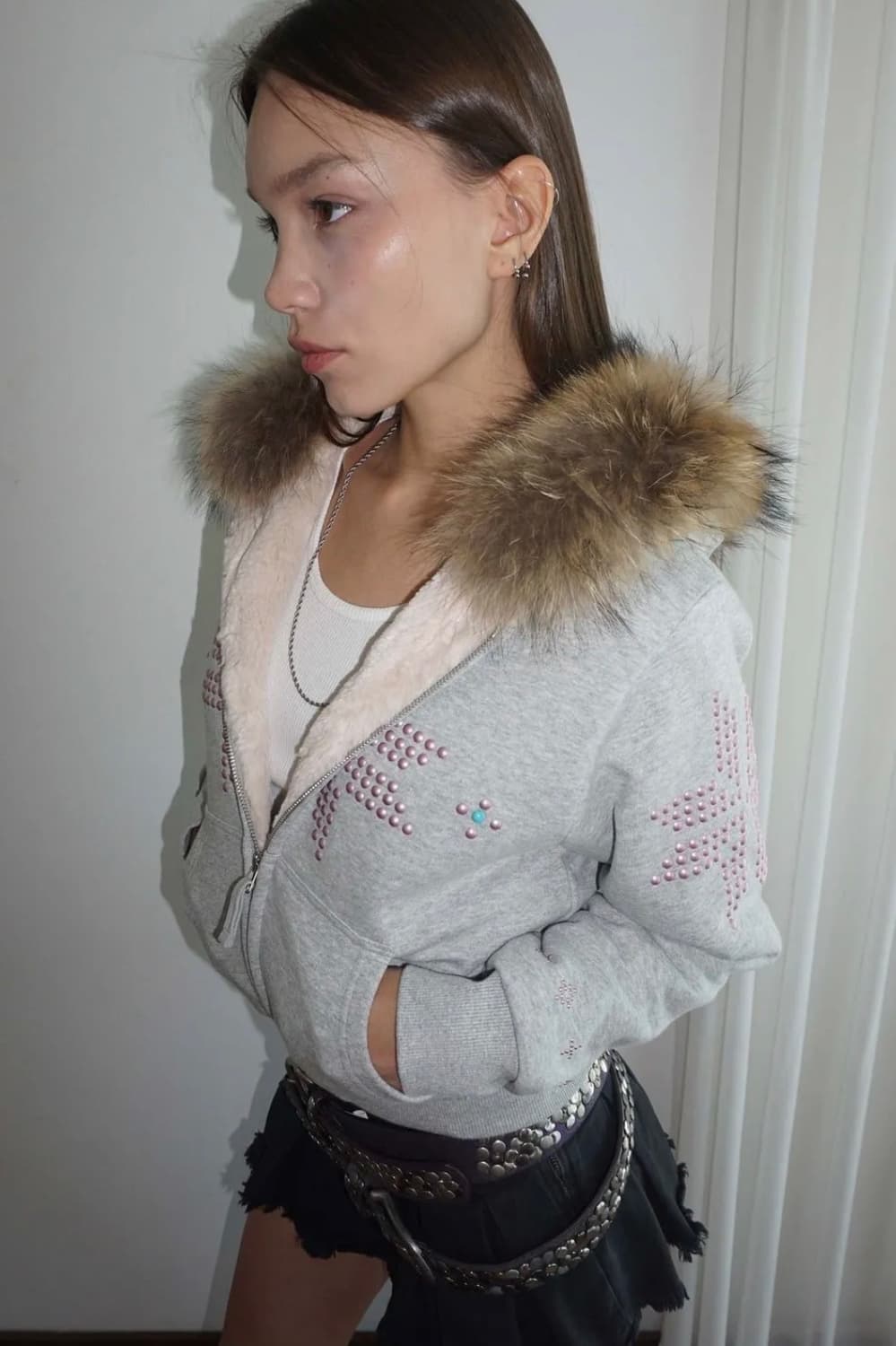 Sculptor fur trimming hooded zip-up 상품이미지1