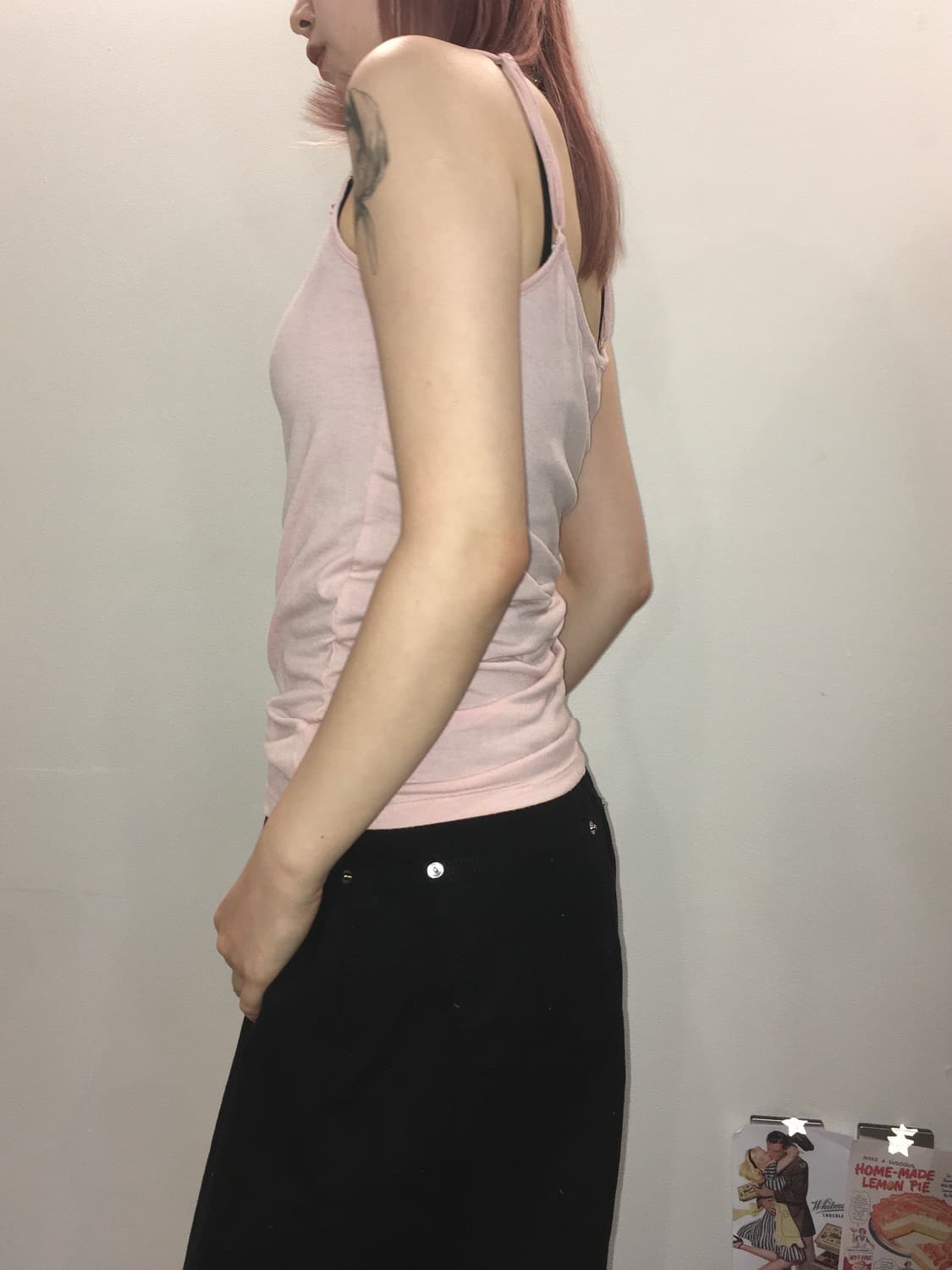 일본빈티지 핑크 플리츠 슬리브리스 상품이미지2