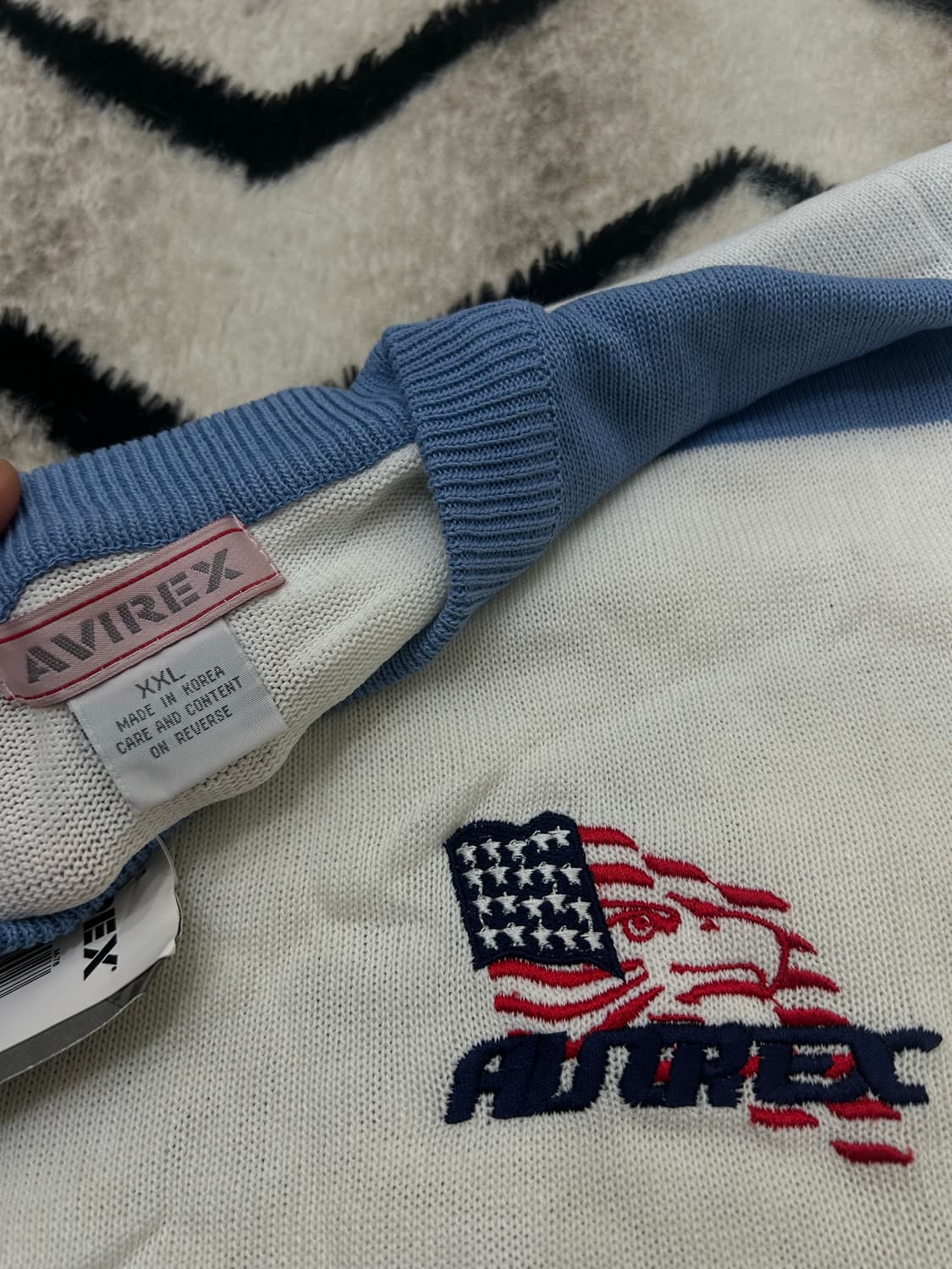 [2XL]아비렉스 반팔 니트/화이트블루 상품이미지4