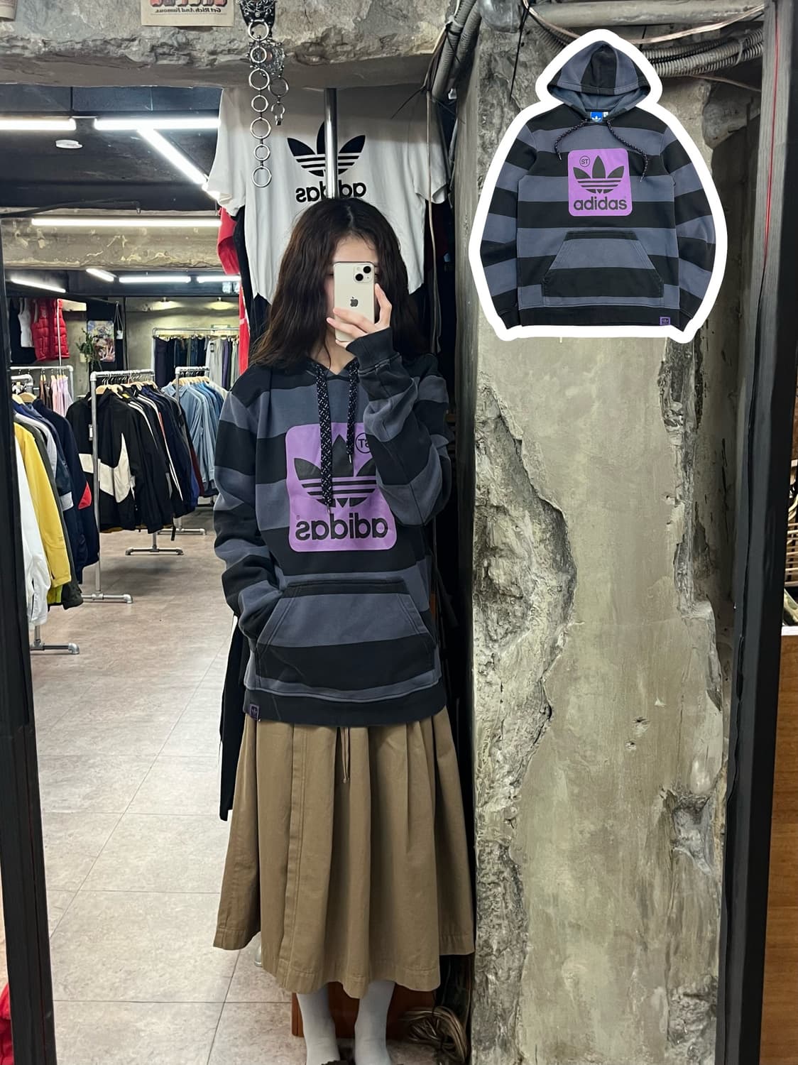 아디다스 스트라이프 기모 후드티 차콜 100 #csz2436  상품이미지1