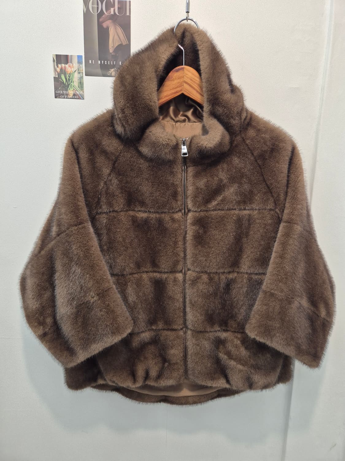 LIOBELL 리오벨 브라운 페이크퍼 후드 자켓 M(66-77) 상품이미지2