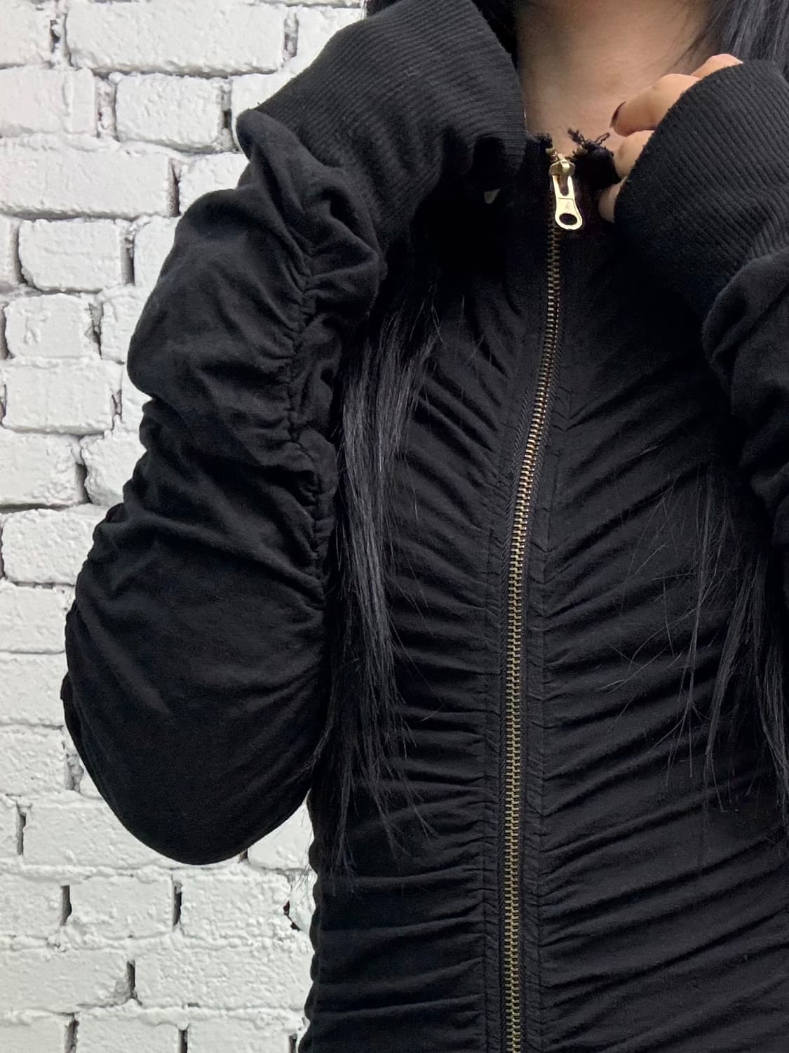 Skinny Lip Ruched Zip Hoodie Top & Ops   상품이미지4