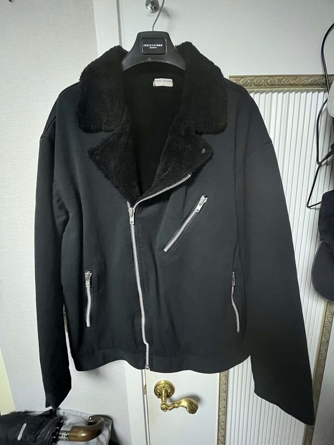 인디고차일드 오버사이즈 트리밍 데님 라이더 블랙 L 상품이미지1