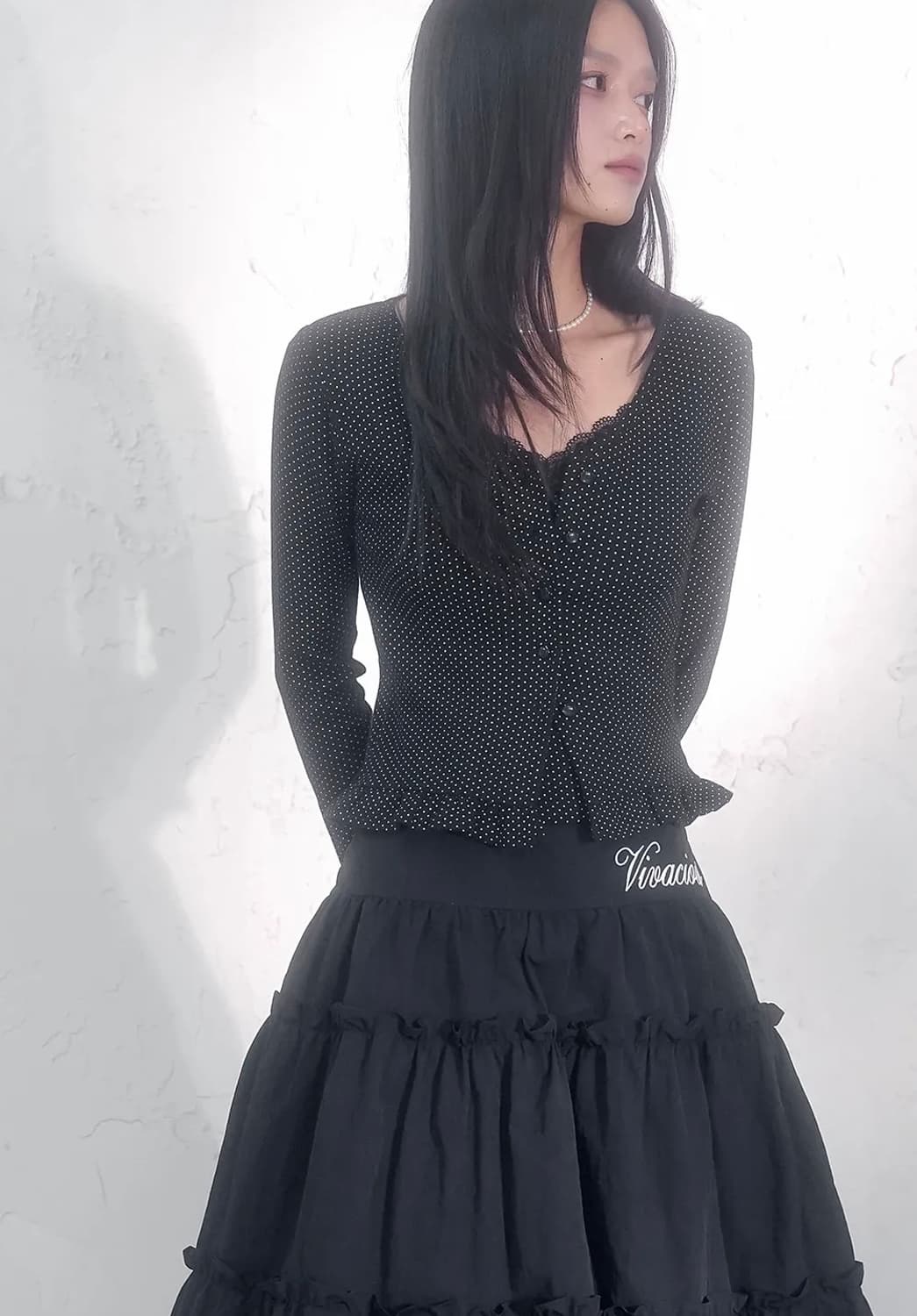 (새상품) 비바셔스 엘리나 로맨틱 도트 가디건 세트 블랙 상품이미지3