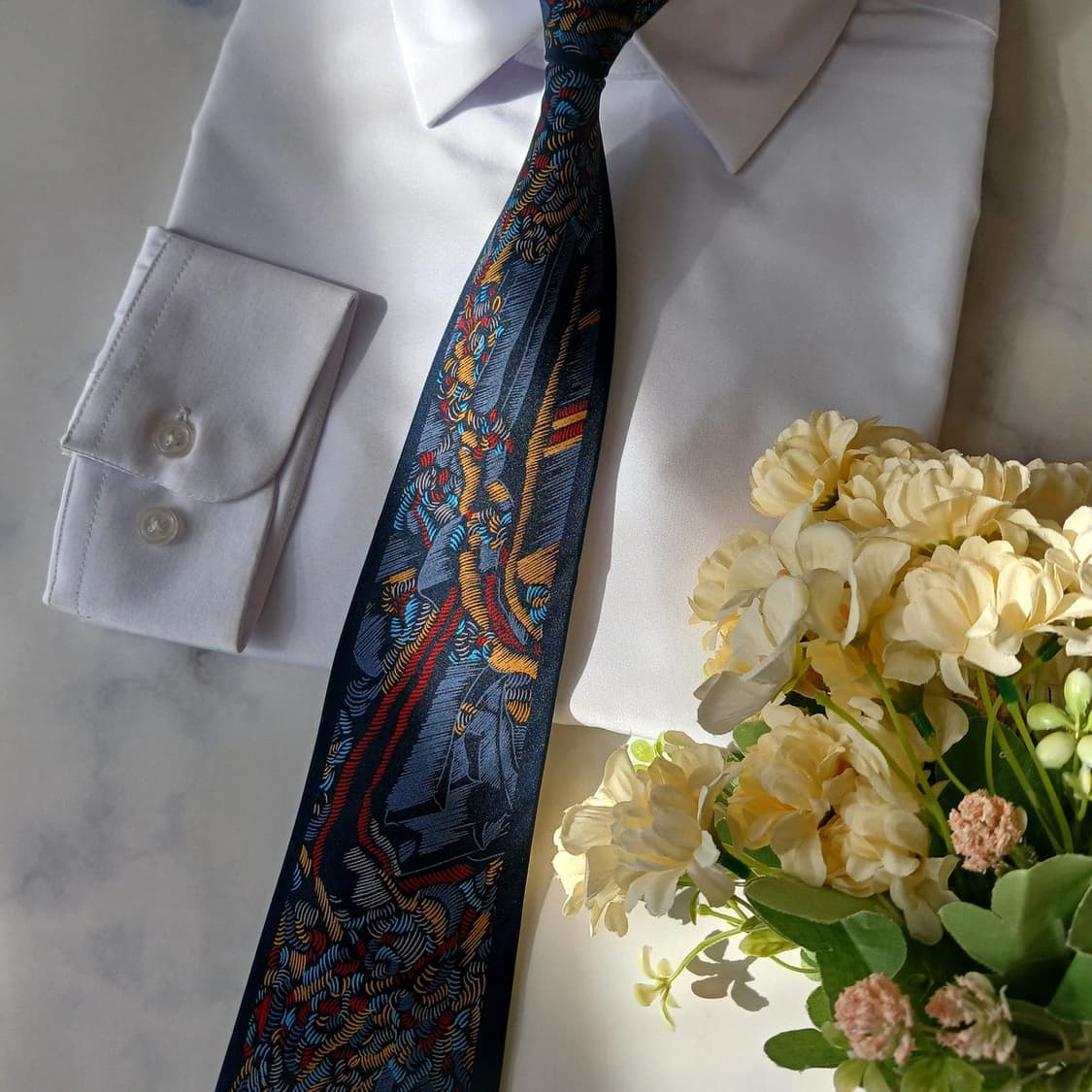 밀라숀 실크 네이비 아트 패턴 넥타이 9.5cm A+등급 A19865 상품이미지5