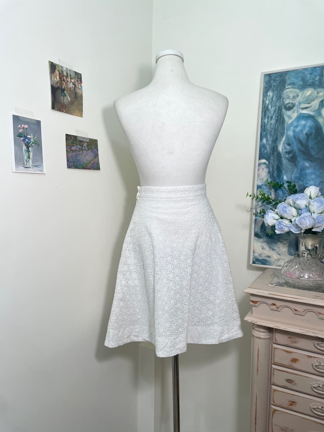 white cotton lace flare midi skirt 상품이미지3