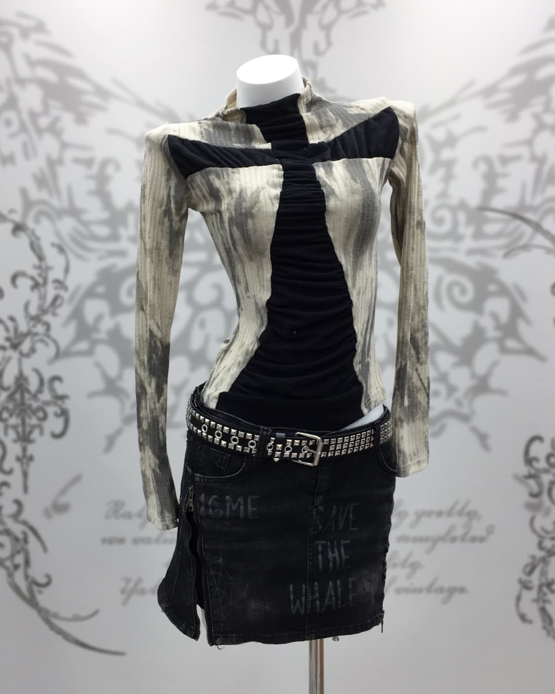 00’s Cyber Grunge Ruched Panel Y2K Top 상품이미지2