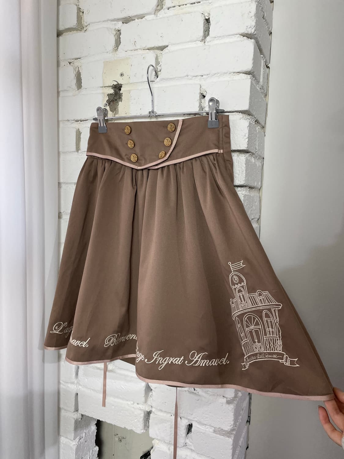 AMAREL 아마렐 라떼 갸루 버튼 금장 스커트 상품이미지2