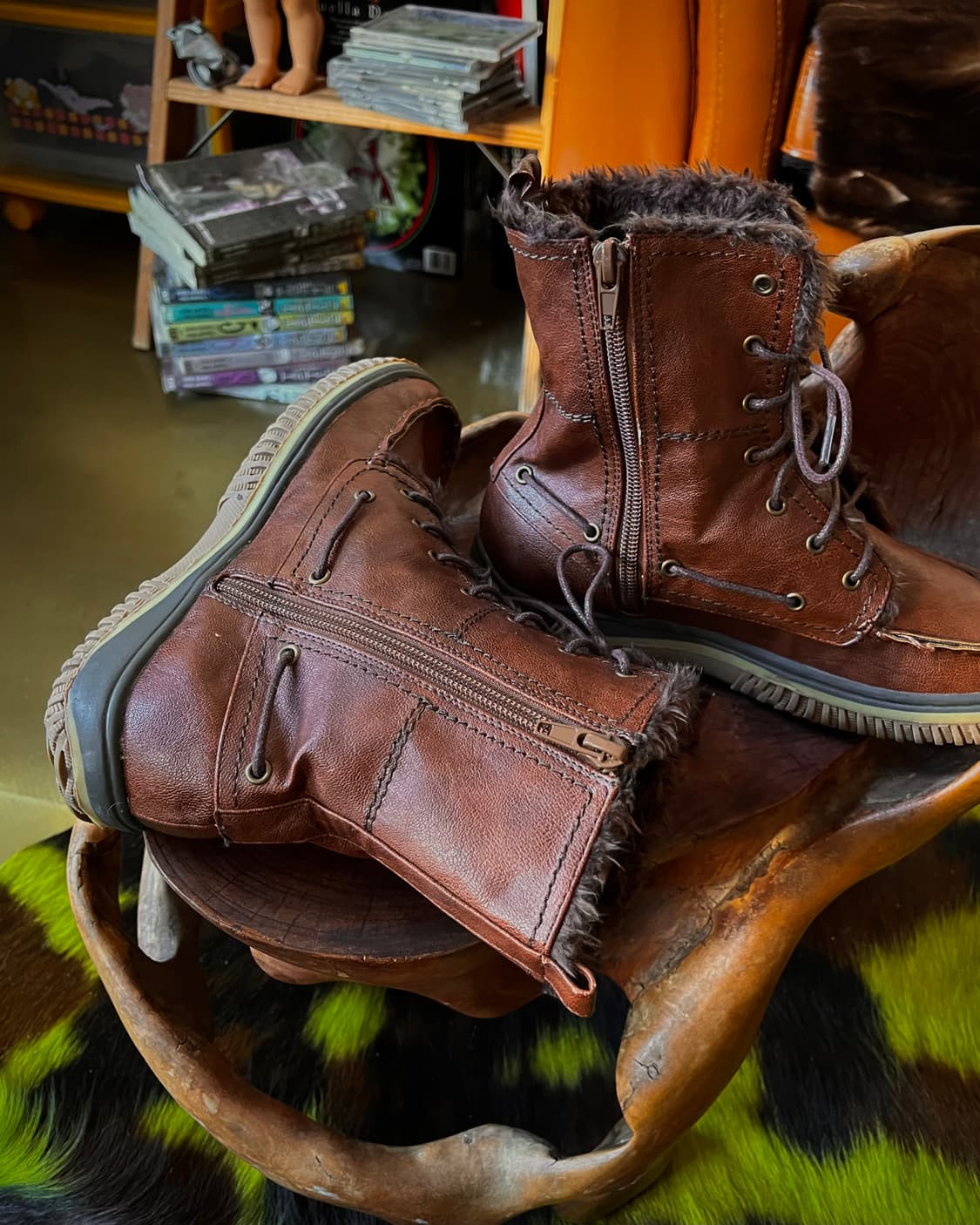 the oasis Japan Brown Leather Fur Worker 상품이미지5