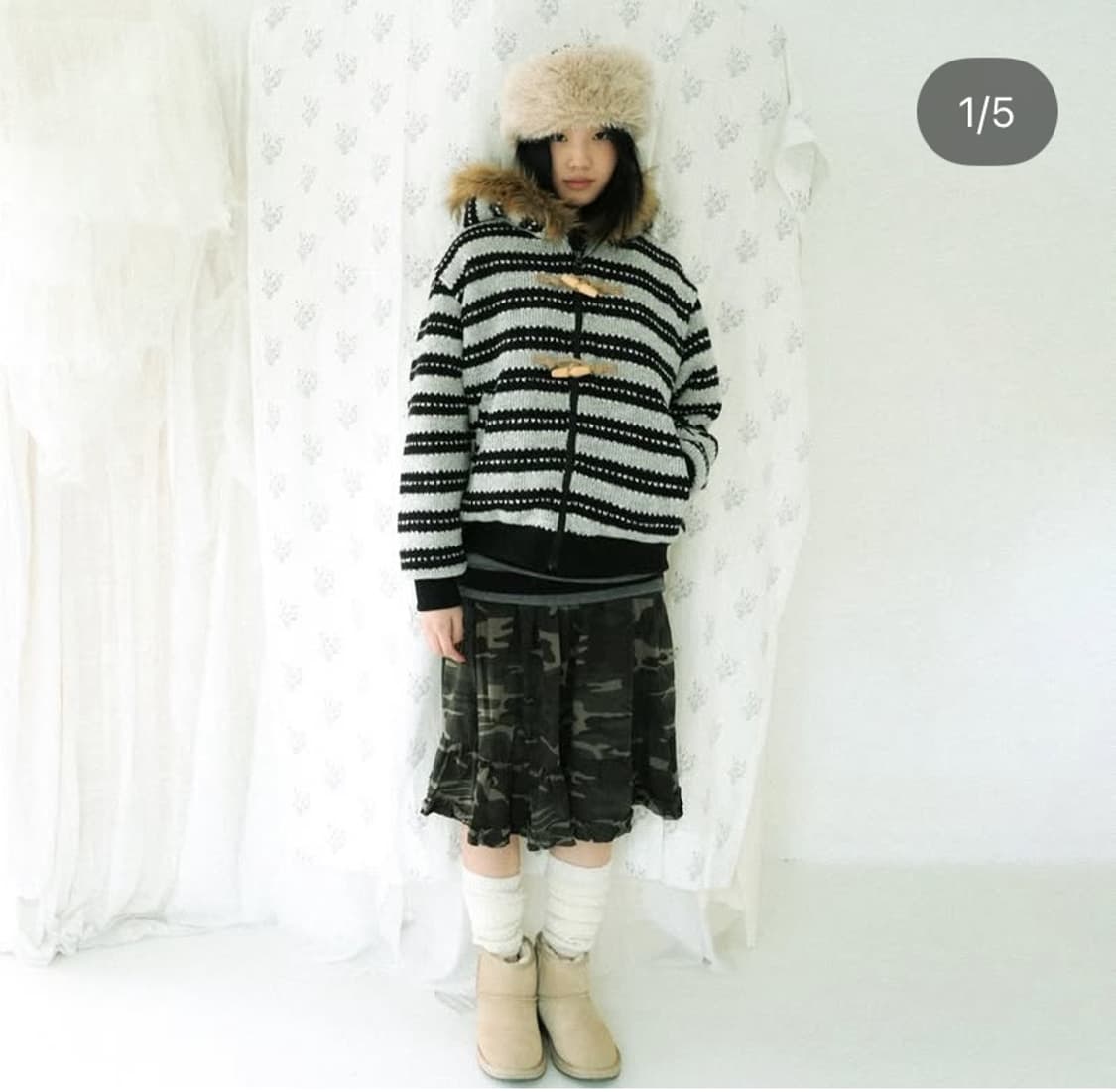 Knit hooded jacket, striped 인앤양인하모니 상품이미지1