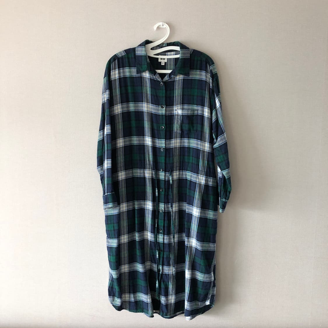 유니클로 체크 롱 미디 원피스 데일리 프리 캐쥬얼 카라 셔츠 셔링 임부 상품이미지1