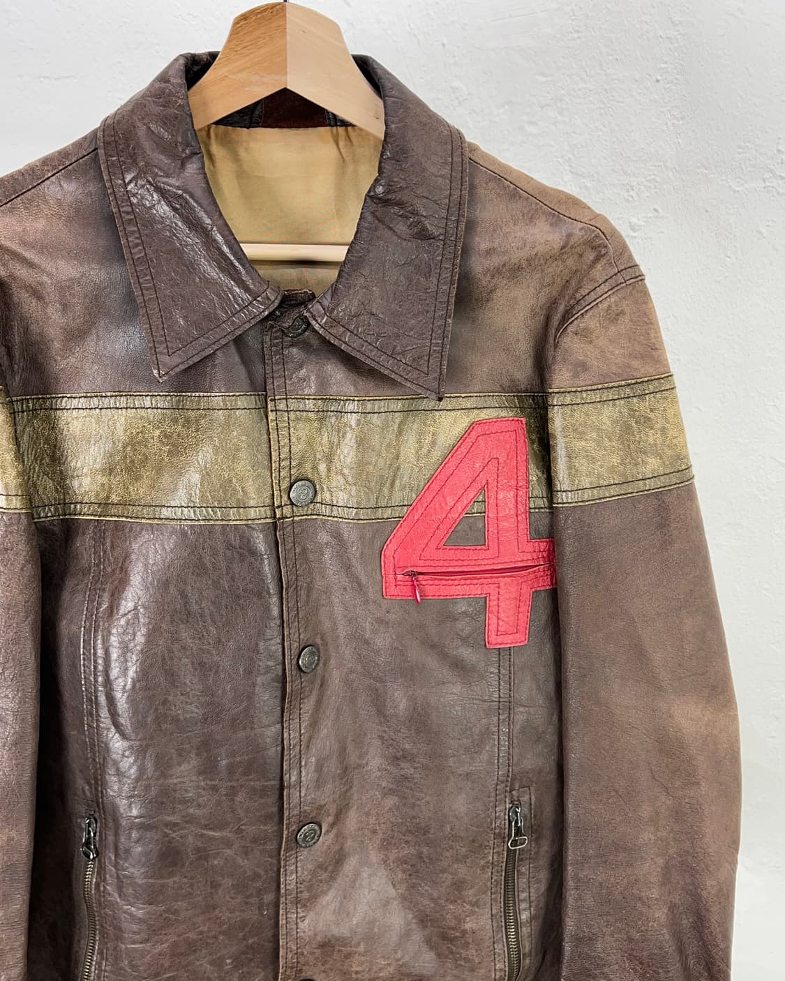 돌체 앤 가바나 브라운 아플리케 스트라이프 펠레 레더 스냅 버튼 자켓 상품이미지3