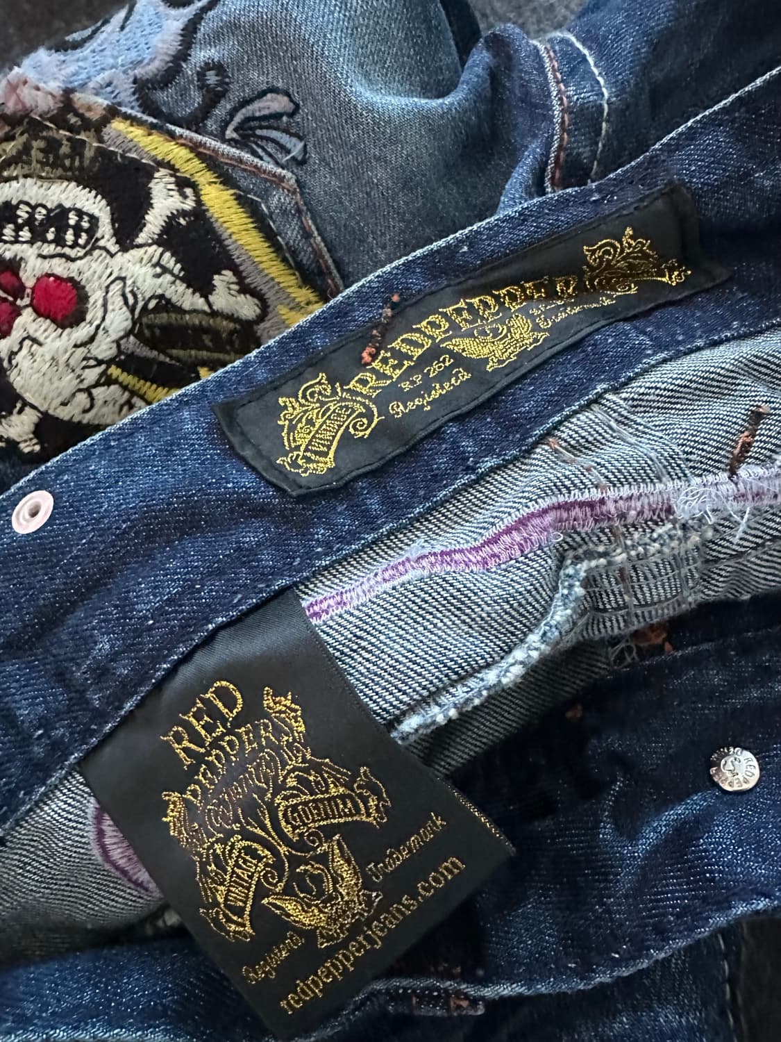 레드페퍼 해골 백패치 로우라이즈 부츠컷 데님팬츠 y2k 펑크 상품이미지7