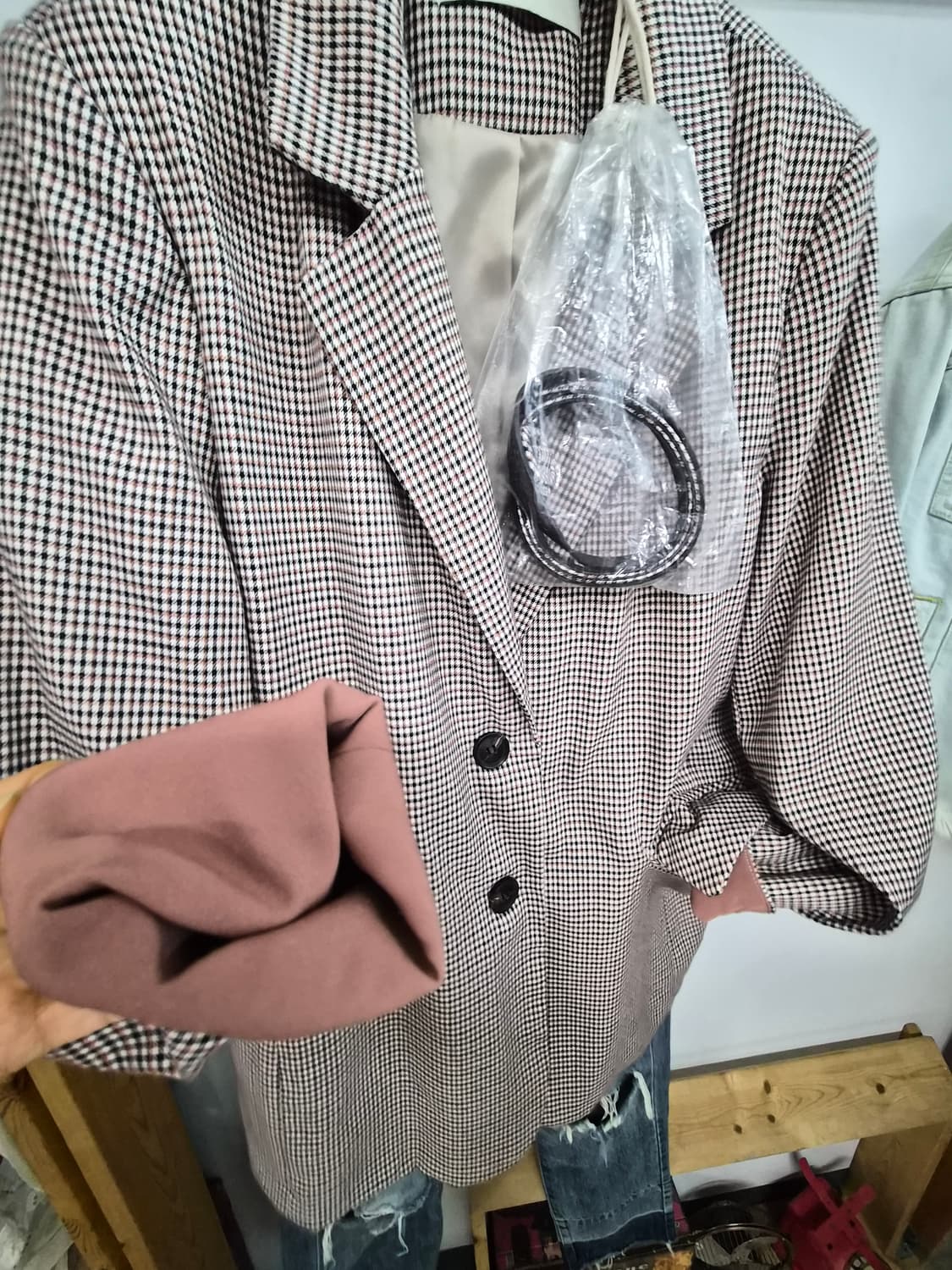 더 아이잗 체크벨트 롱자켓 상품이미지2