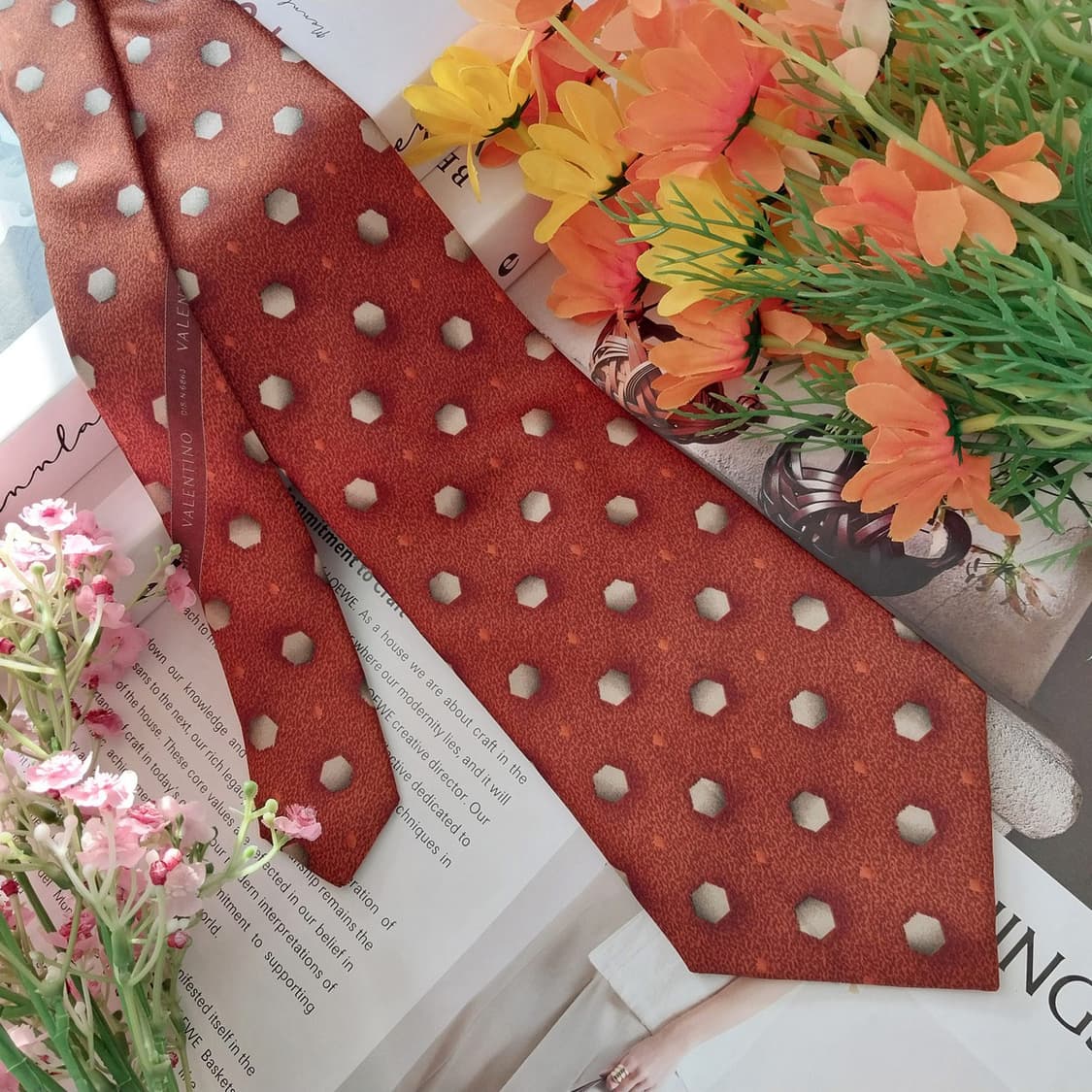 발렌티노 실크 브라운 기하 패턴 넥타이 10.1cm A+등급 K1395
 상품이미지2