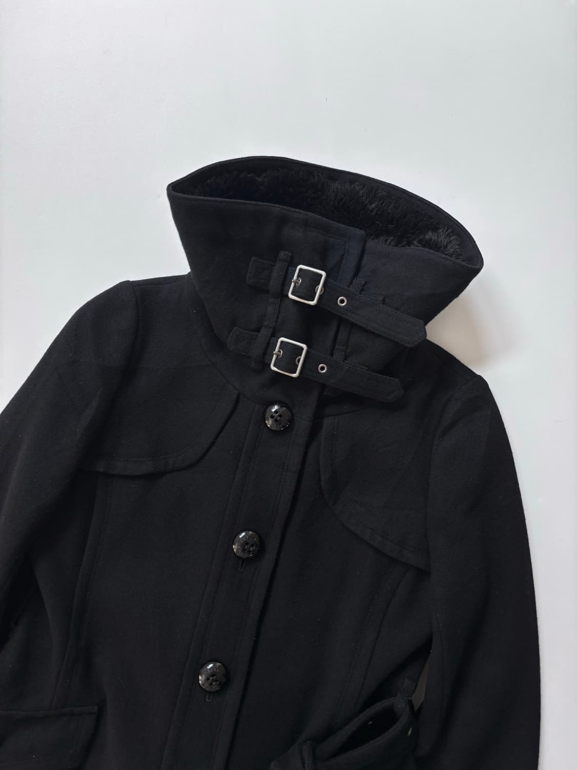 Burberry 버버리 블루라벨 퍼 숄카라 블랙 울 코트 상품이미지5