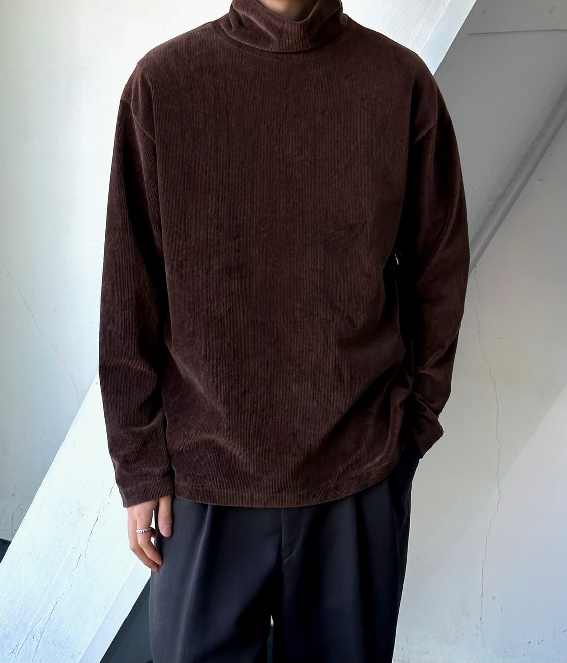 Cord fabric high neck stretched top 상품이미지6