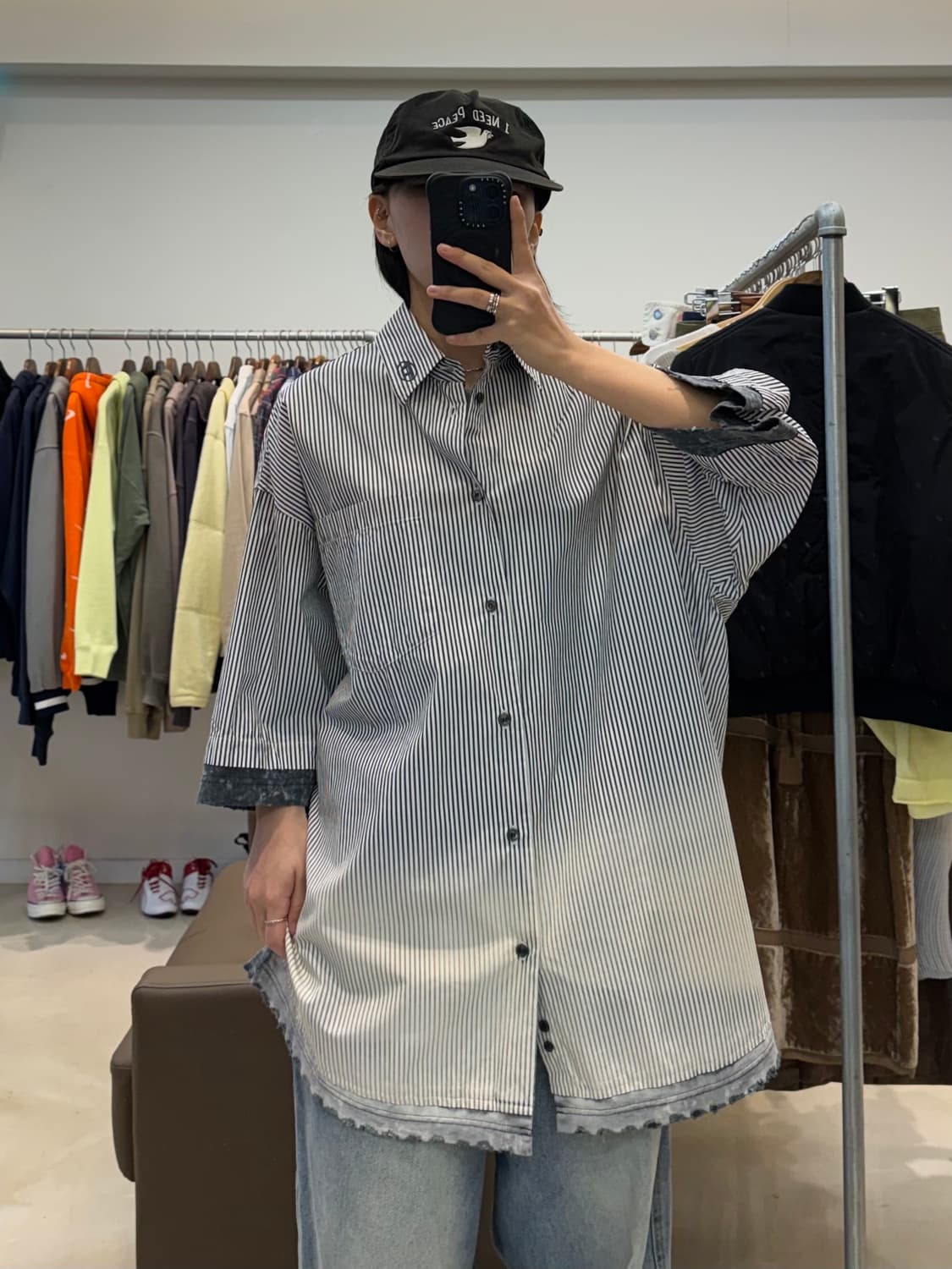 디젤 S-Trax 디스트레스드 스트라이프 반팔 셔츠 상품이미지5