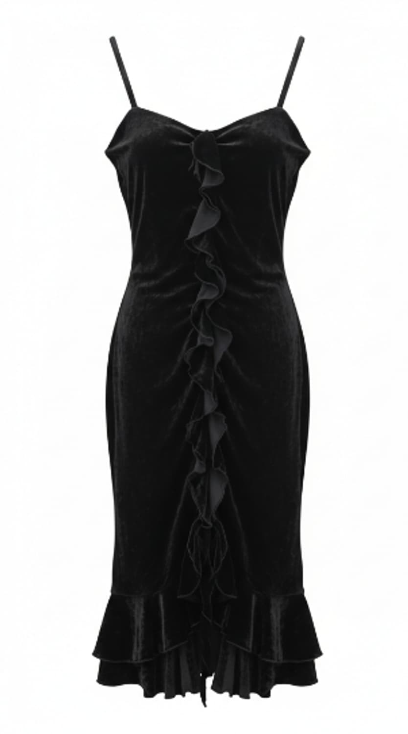 블랙 벨벳 프릴 미디 원피스 1824 상품이미지1