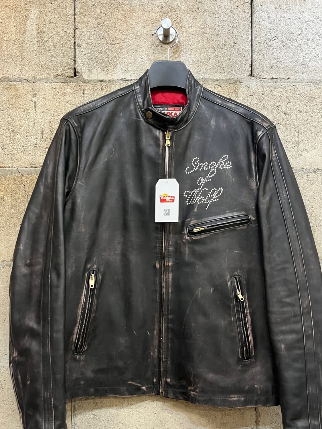 빈티지 디스트레스드 싱글 라이더 레더 자켓 상품이미지2