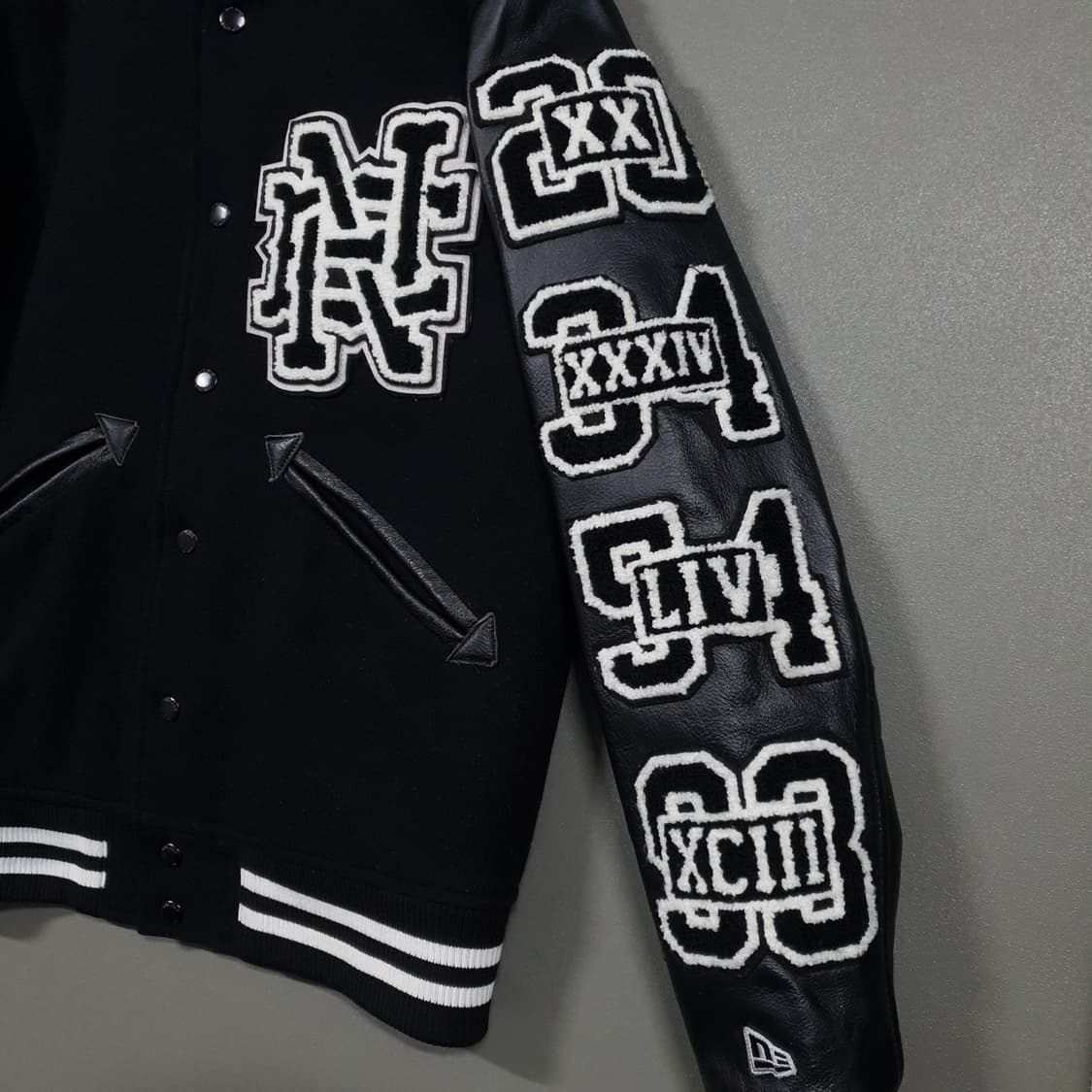 뉴에라 오리지네이터스 패치워크 울 레더 가죽 바시티 자켓 블랙 S 상품이미지2