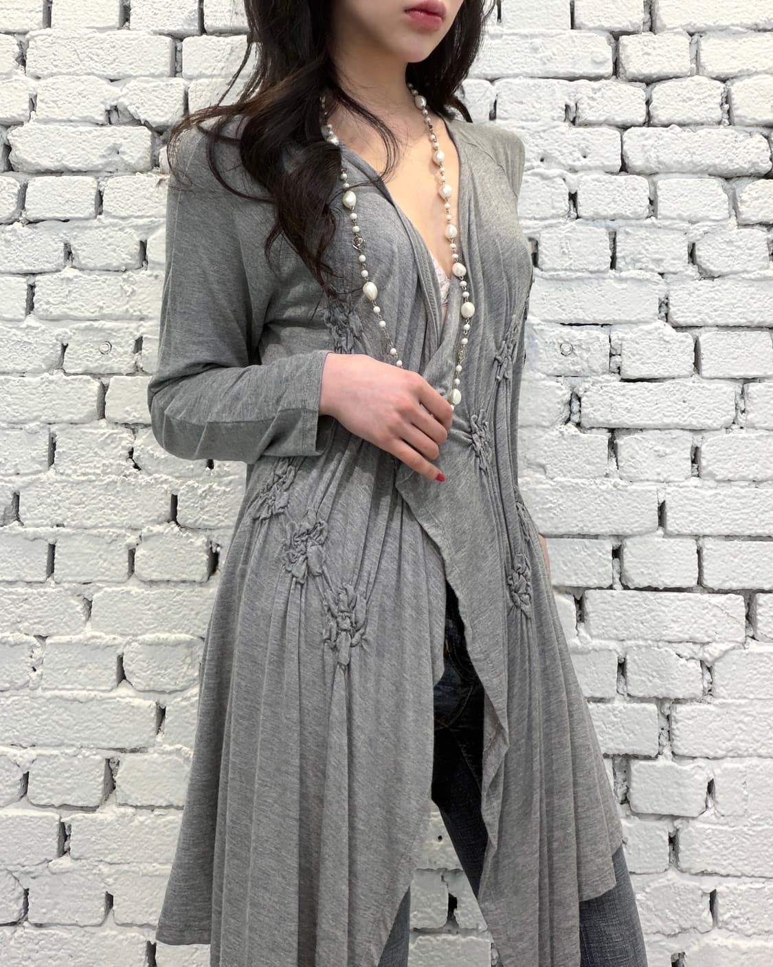 Draped Floral Detail Long Cardigan 상품이미지2