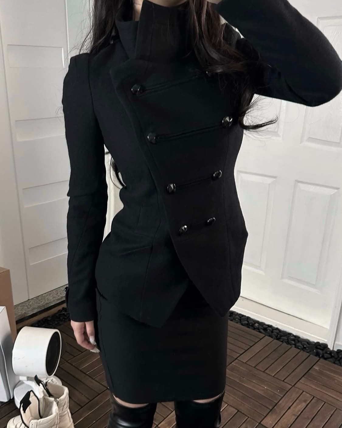 빈티지 더블 자켓 하이넥 숏 코트 상품이미지3