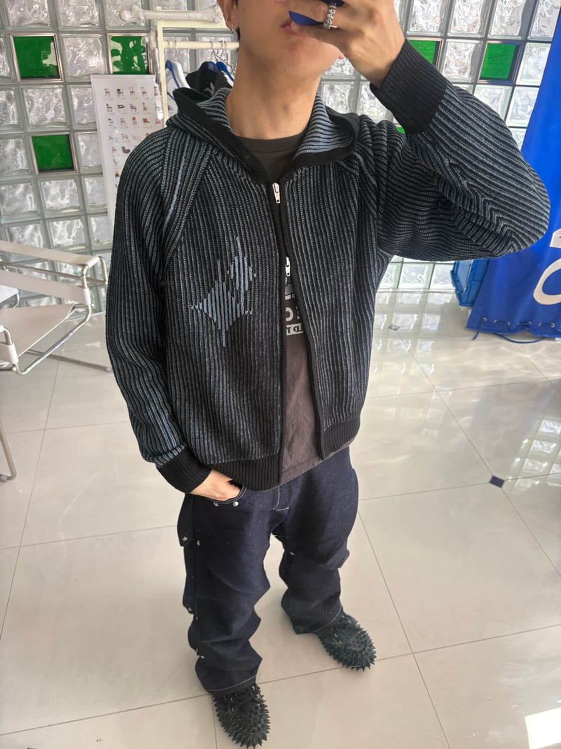 BRIGHT 밝은 모티브 플래팅 지퍼 후드티 상품이미지4