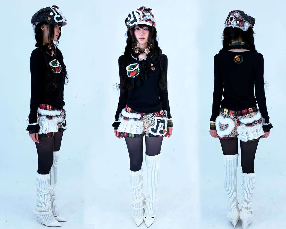 Custom)plaid Music-note🎵 preppy set 상품이미지1