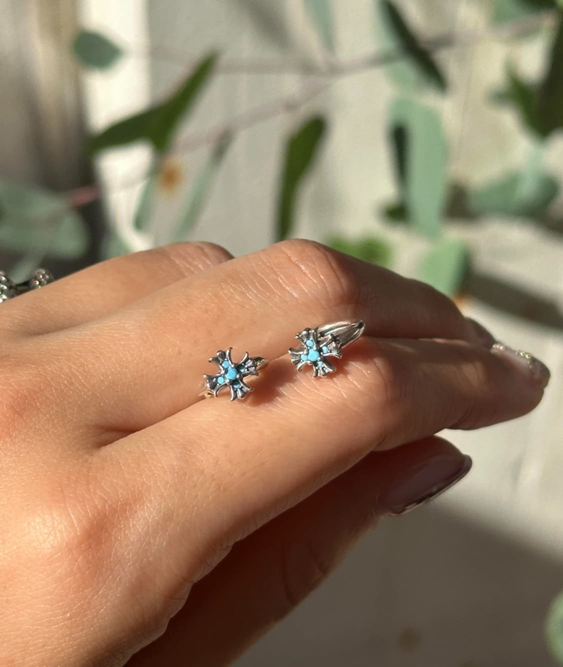 Turquoise Cross Shine 925Silver Hoop Ear 상품이미지6