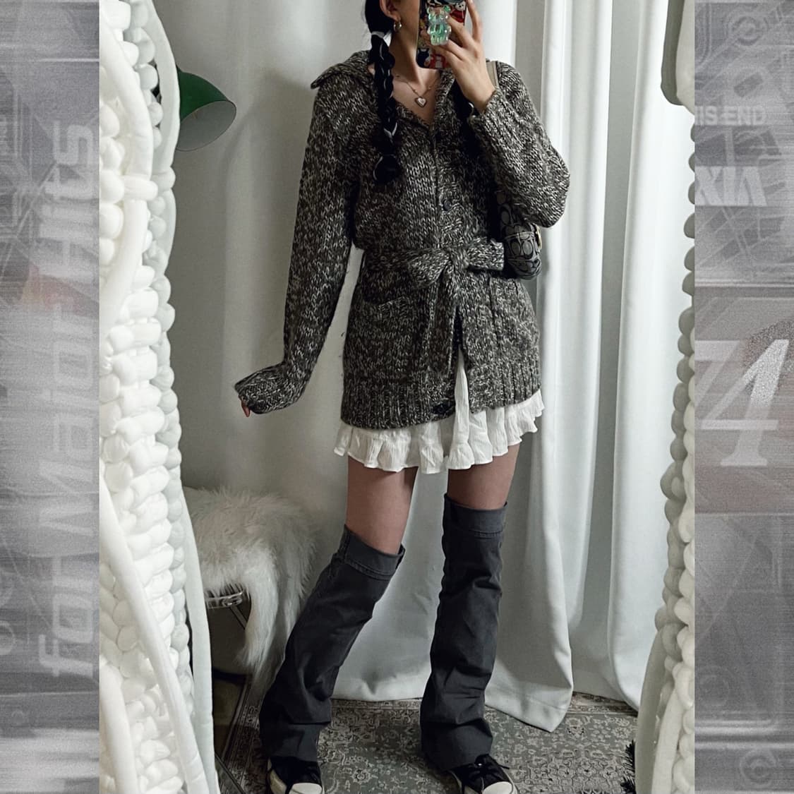 쿠키앤크림 카라 벨트 니트 가디건 상품이미지4