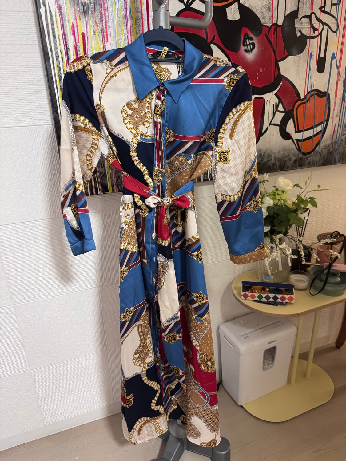 자라 체인 패턴 롱 셔츠 원피스 상품이미지1