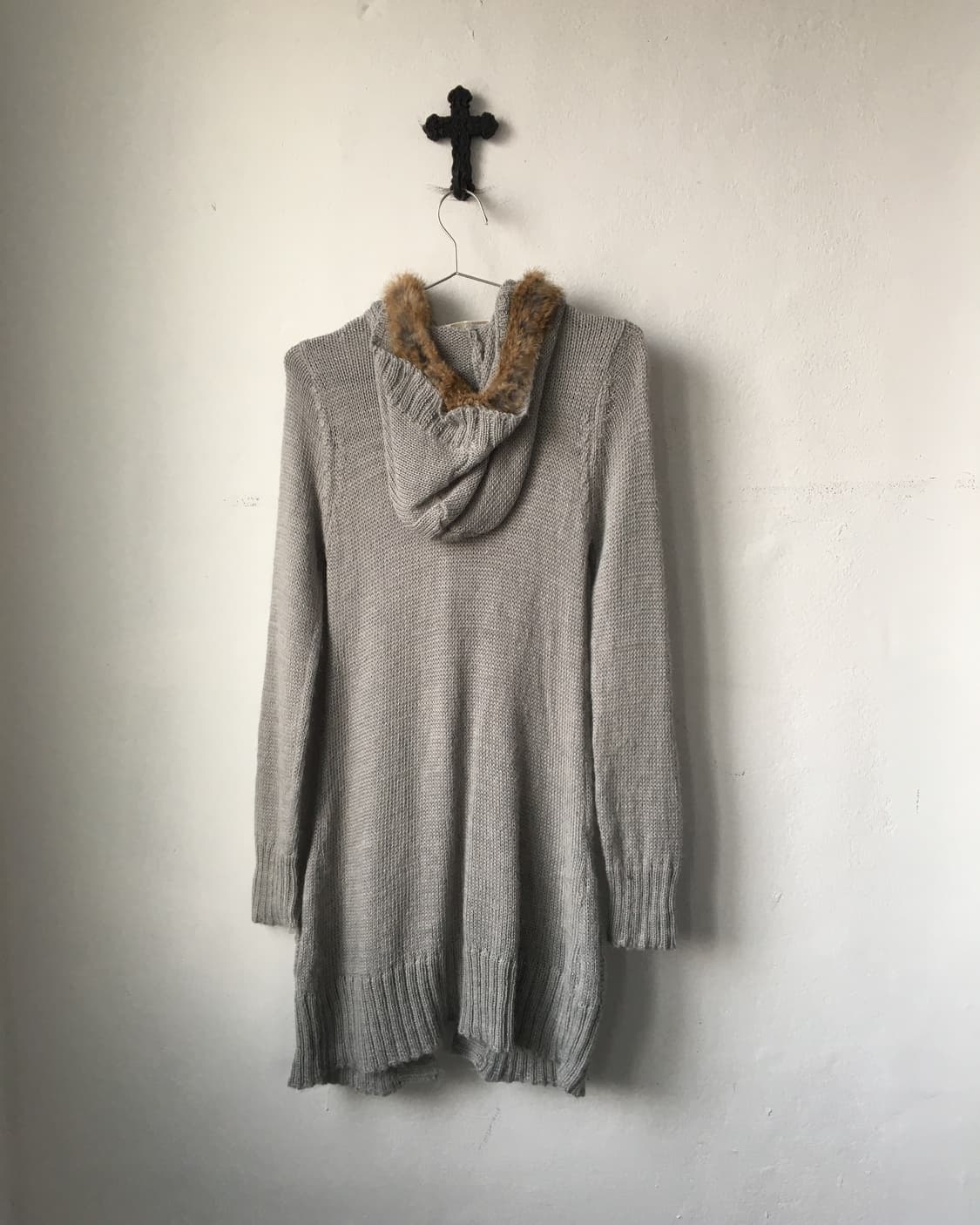 Fur trimming hood duffle button knit car 상품이미지3