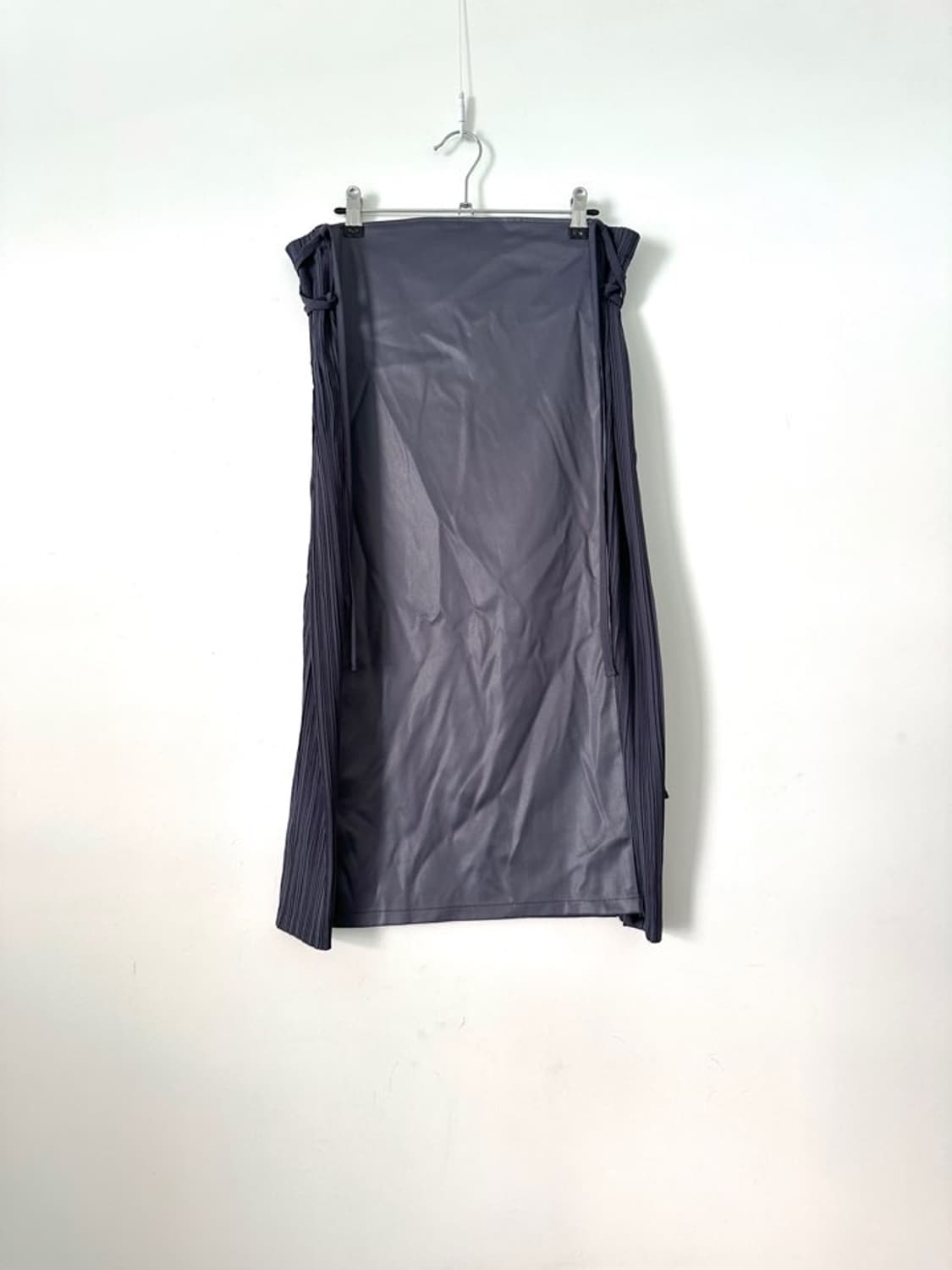 Leather & pleats mix skirt / grey 상품이미지3