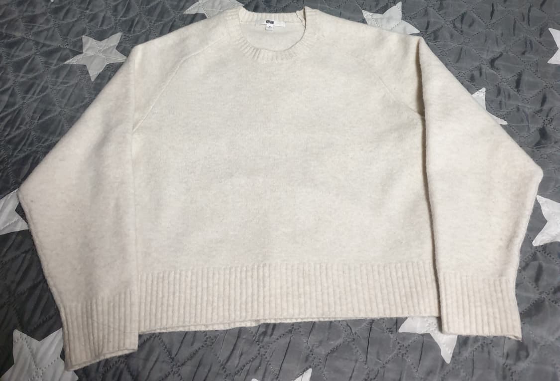 유니클로 울혼방 수플레얀 크루넥 스웨터 아이보리 (M) 상품이미지1