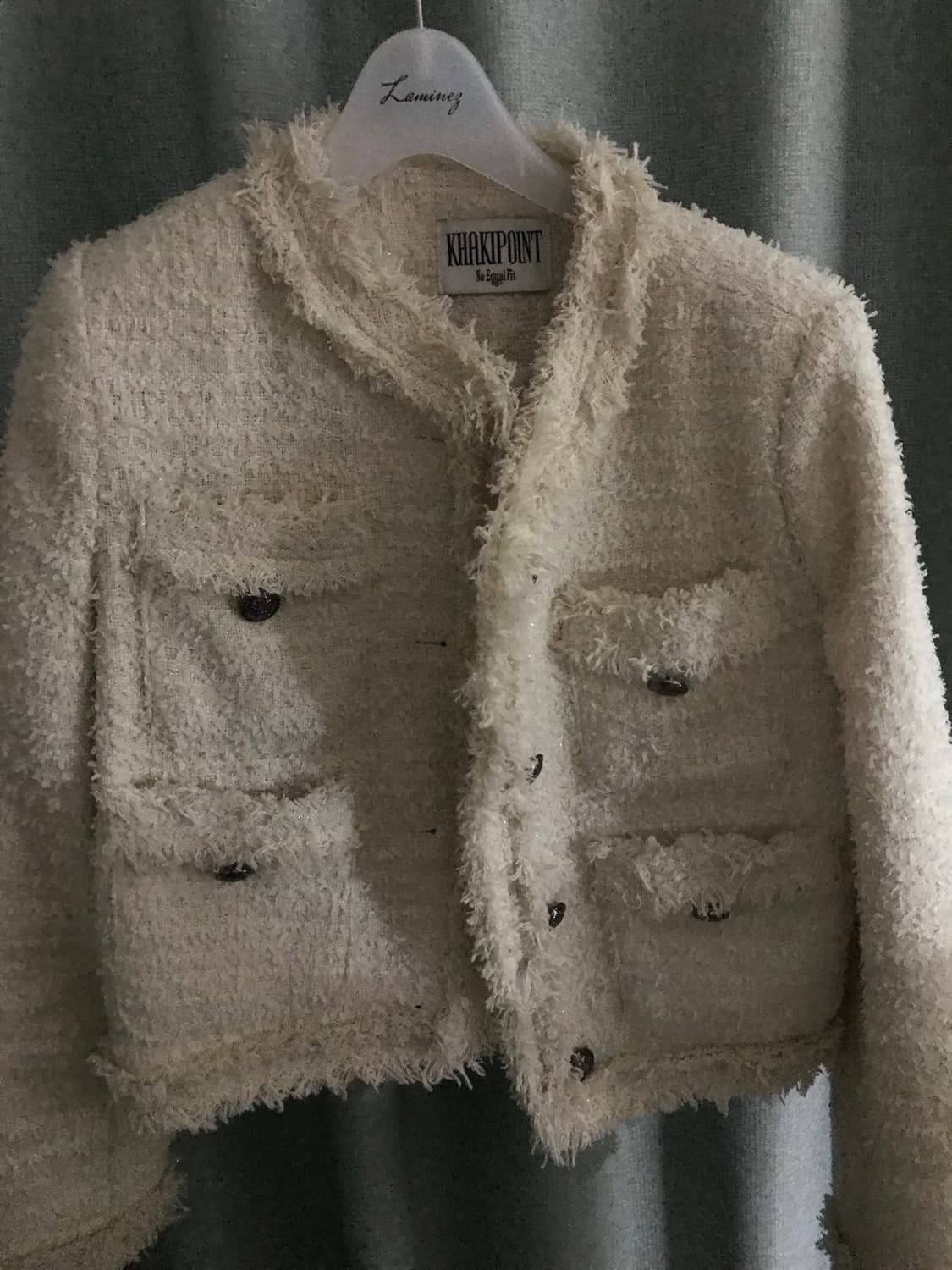 카키포인트 크롭 트위드 자켓 아이보리 상품이미지3