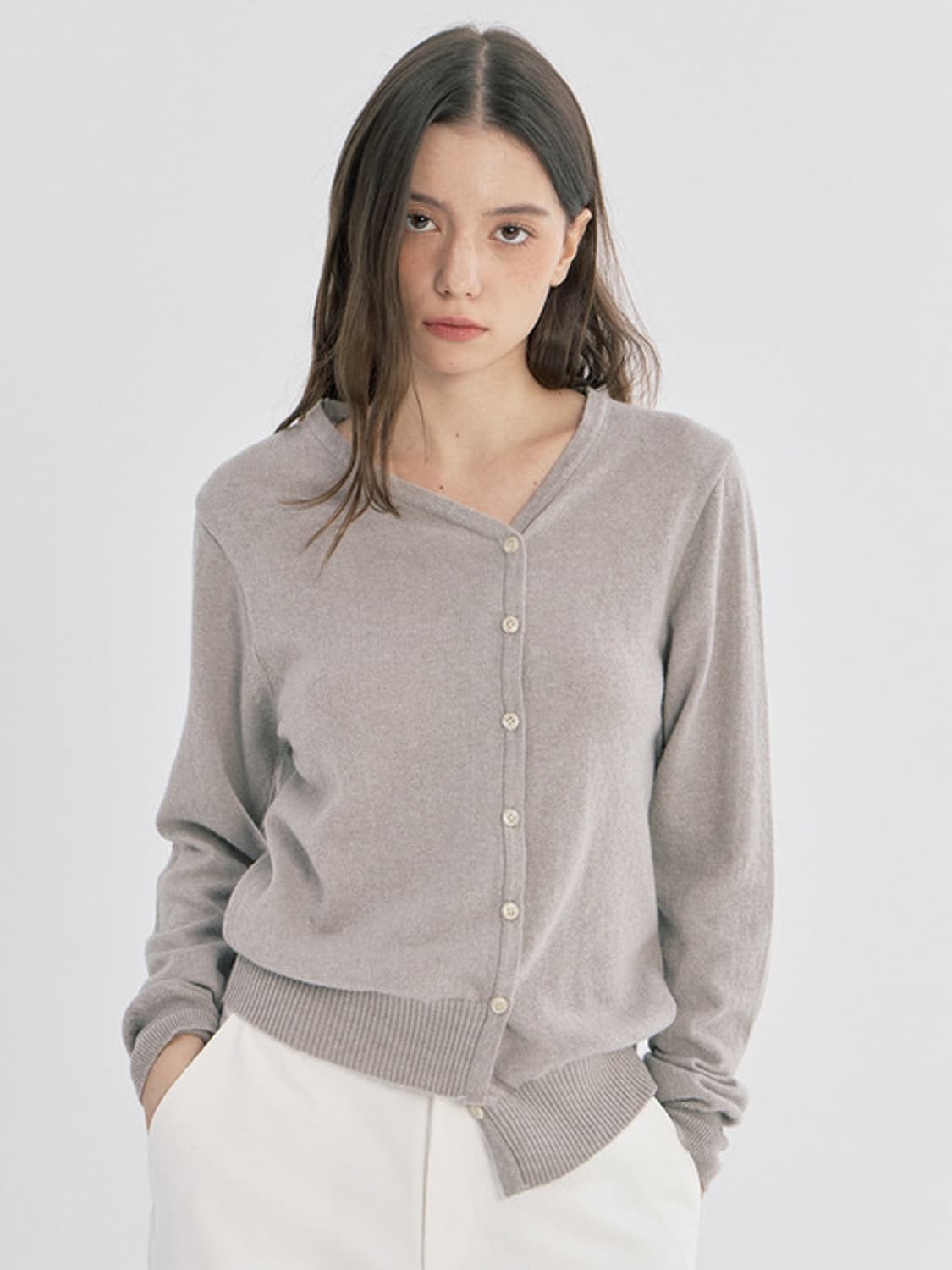 oafish 오피쉬 언발란스 투웨이 버튼 가디건 , 그레이 상품이미지2