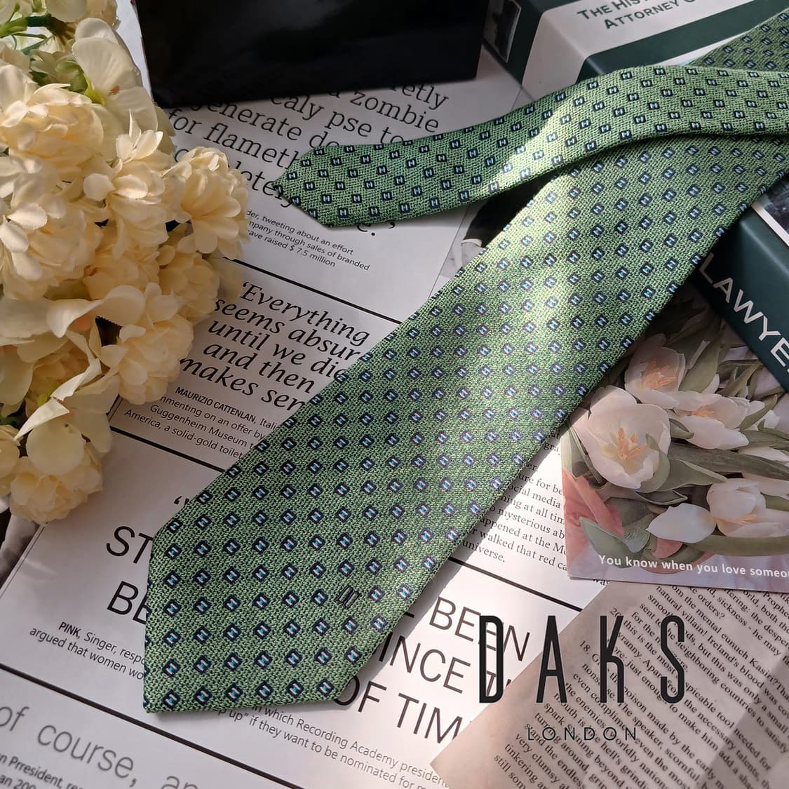 DAKS 닥스 실크 그린 패턴 넥타이 8cm S~A+등급 E815
 상품이미지1