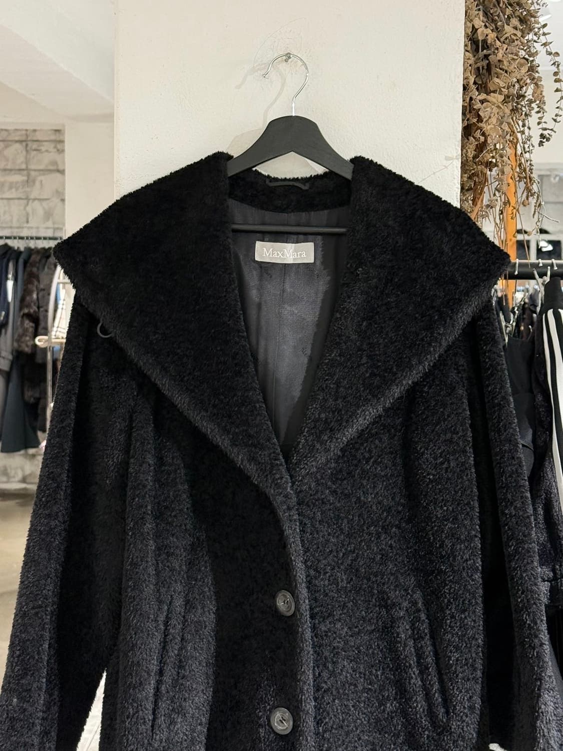 막스마라 블랙 라나버진울 알파카 블렌드 후디 코트 상품이미지2