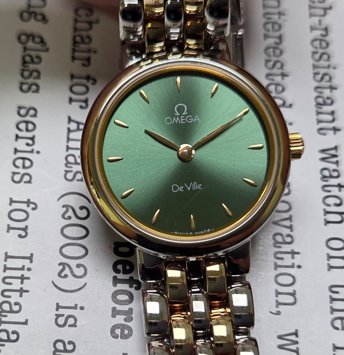빈티지 오메가 드빌 18K콤비 올리브그린 2줄 콤비 슬림쿼츠 여성용 상품이미지1