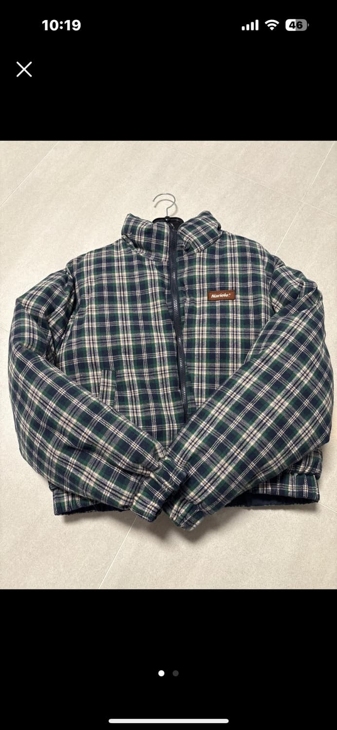 체크 네이비 양면 숏패딩 상품이미지1